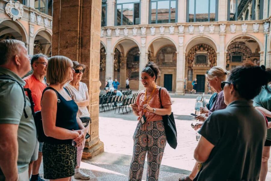 Bologna Walking tour with Tower Sky View and Archiginnasio - Quadrilatero and the portico rhythm of Bologna